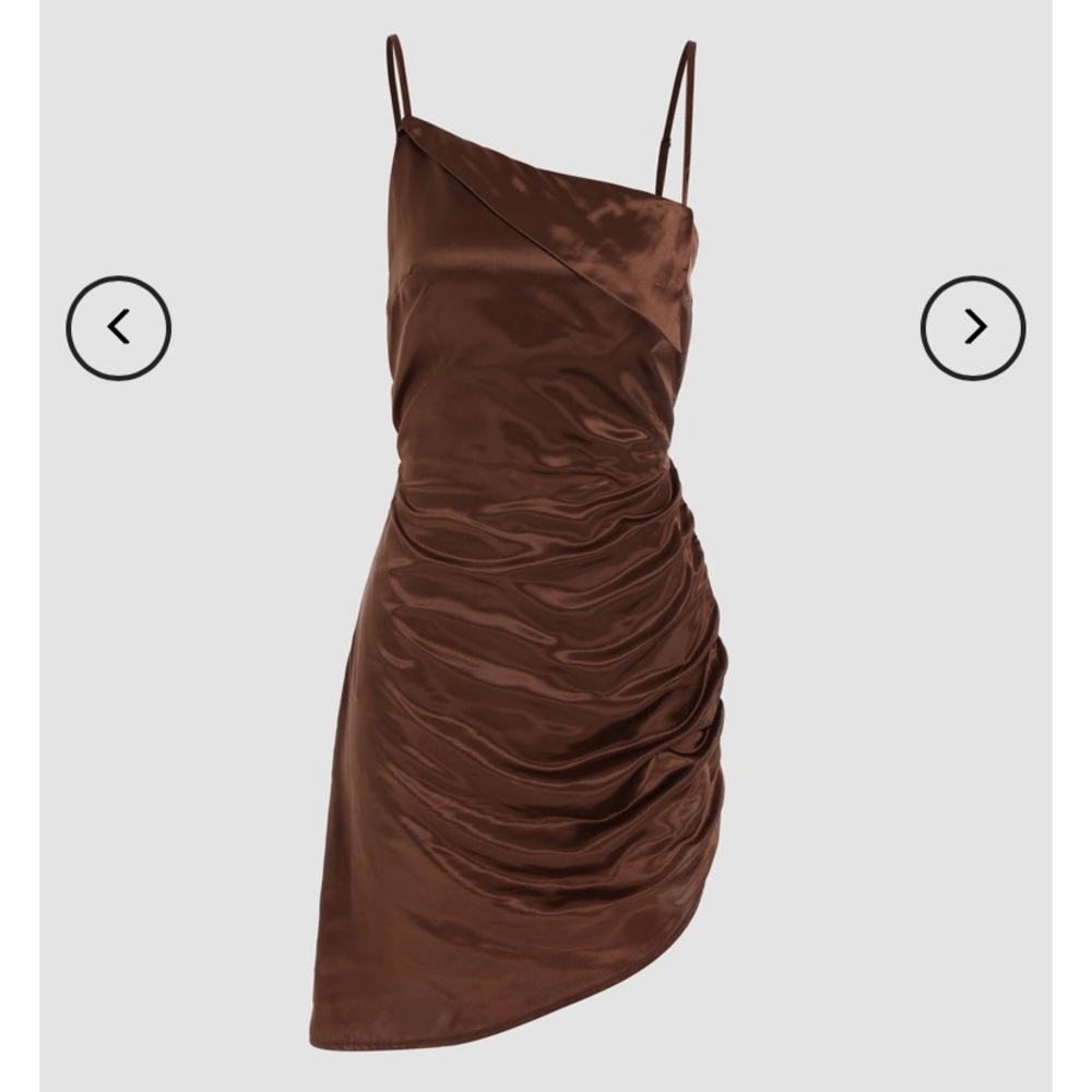 Brand New/Never Worn/With Tags- brown asymmetrical satin dress